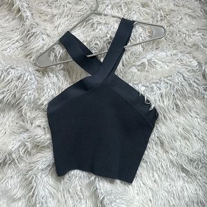 Teal blue cropped halter top QUINCE L large